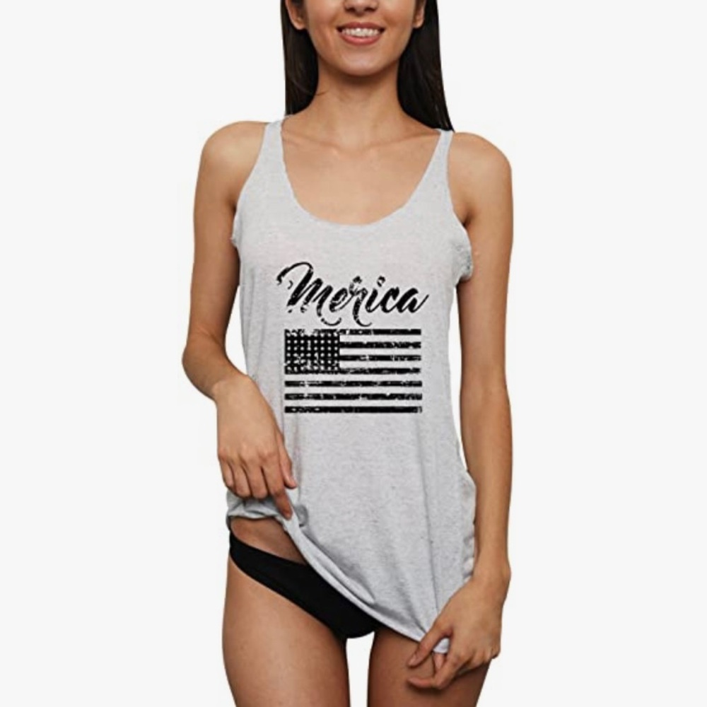 Grey America Flag Themed Tank Top Size L